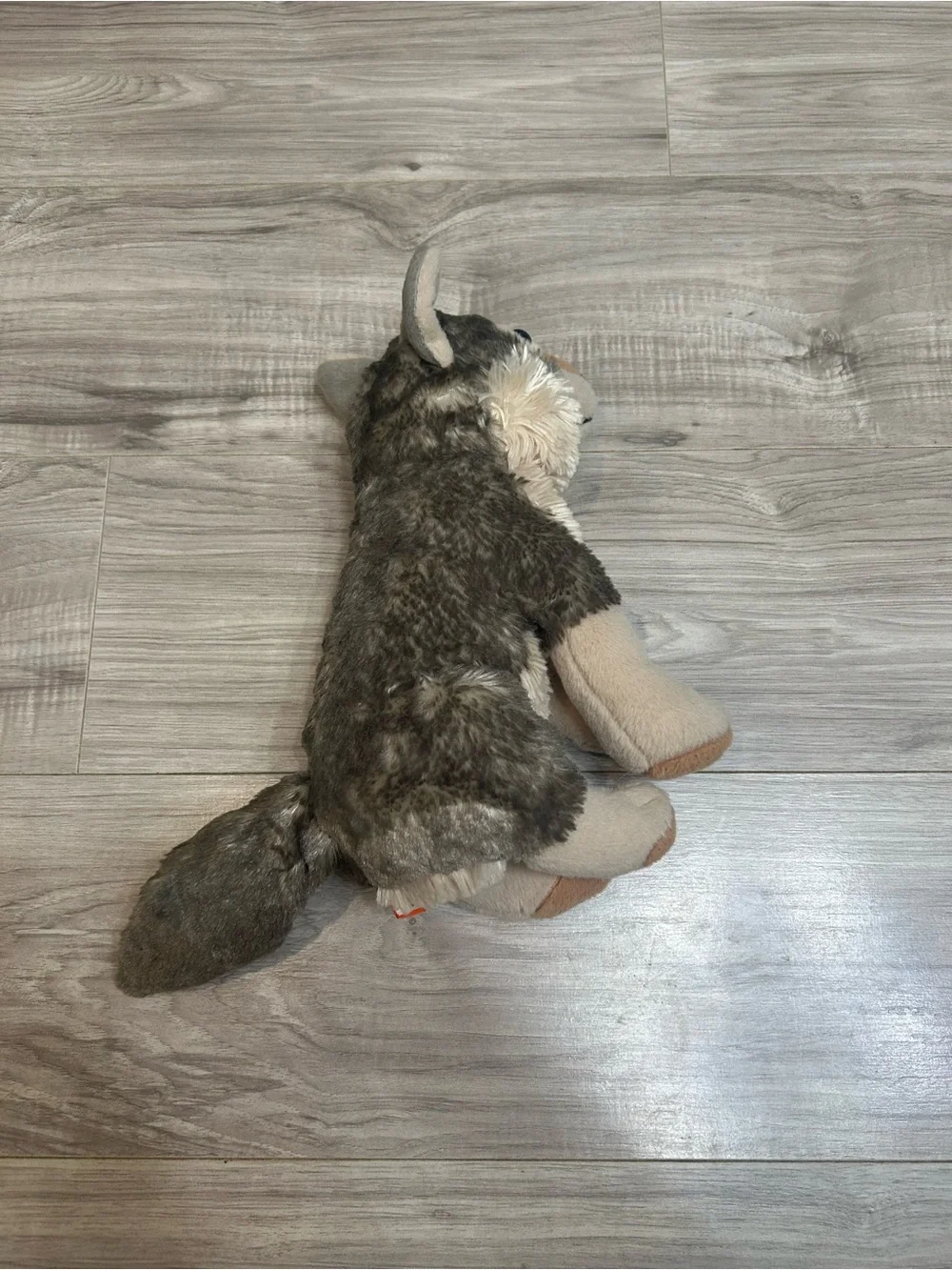 Plush Gray and Tan Wolf Dog Toy - Soft Cuddly Pet Playmate